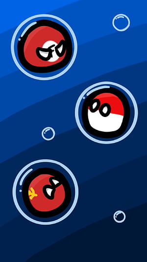 Countryballs Cartoon Characters Floating in Blue Bubbles HD phone wallpaper