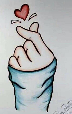 Finger Heart Hand Gesture Tattoo Design with Red Heart and Blue Sleeve HD phone wallpaper