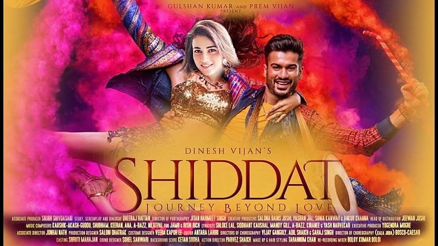 Shiddat Movie Poster Featuring Dancer and Man Amidst Vibrant Colorful Smoke, Shiddat Movie and 480p FilmyZilla, Filmymaza, Filmywap, khatrimaza, Tamilrockers, #shiddat movie HD wallpaper