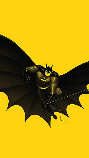 Batman Minimalist Illustration with Yellow Background and Black Cape HD phone wallpaper