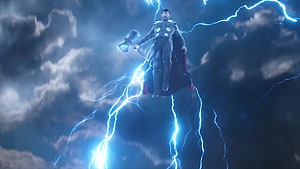 Thor Descending Through Lightning Storm in Avengers Infinity War HD wallpaper
