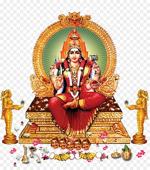 Meenakshi Amman Deity Seated on Golden Pedestal with Ritual Offerings and Temple Statues HD phone wallpaper