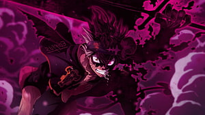 Asta from Black Clover in a Fierce Battle Pose with Dark Magic Energy HD wallpaper