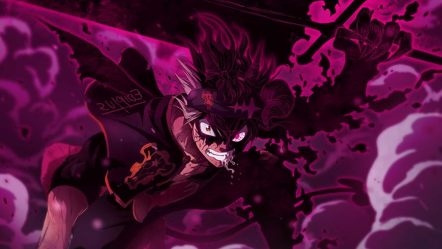 Asta from Black Clover in a Fierce Battle Pose with Dark Magic Energy HD wallpaper