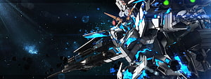 Full Armor Unicorn Gundam in Space with Blue Energy Effects and Cosmic Background HD wallpaper