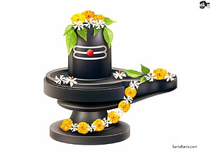 Decorated Shiva Lingam with Marigold and Jasmine Flowers on Black Pedestal HD wallpaper