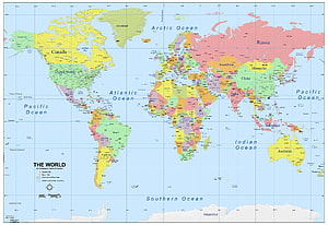 Detailed Political World Map with Country Borders and Capital Cities HD wallpaper