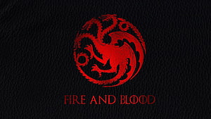Fire and Blood Targaryen Sigil Red Dragon Emblem on Black Leather Texture HD wallpaper