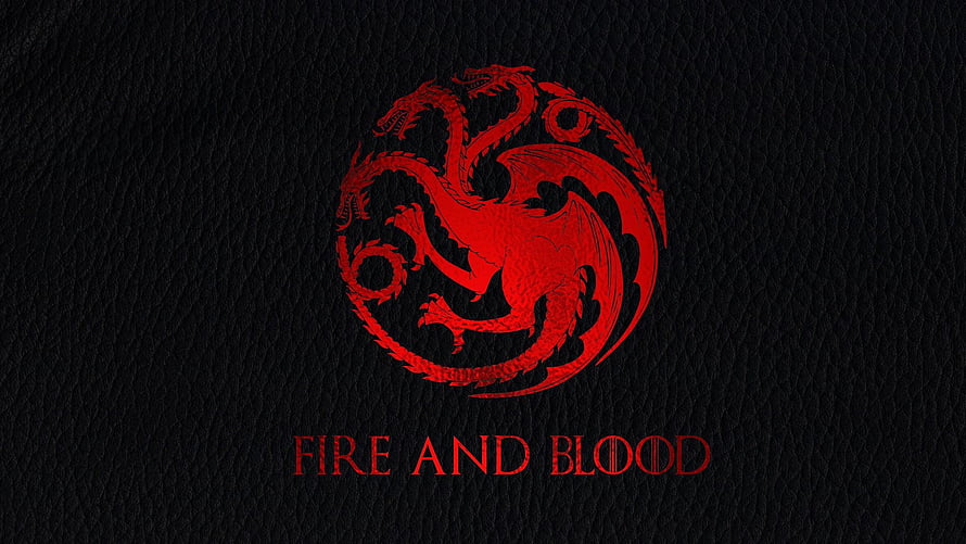 Fire and Blood Targaryen Sigil Red Dragon Emblem on Black Leather Texture HD wallpaper