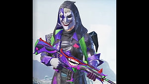 PUBG Mobile Joker Fool Set Character with Purple and Green Weapon Skin HD wallpaper