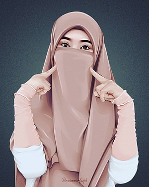 Digital Illustration of a Woman in a Nude Niqab and Hijab with Finger Gesture HD phone wallpaper