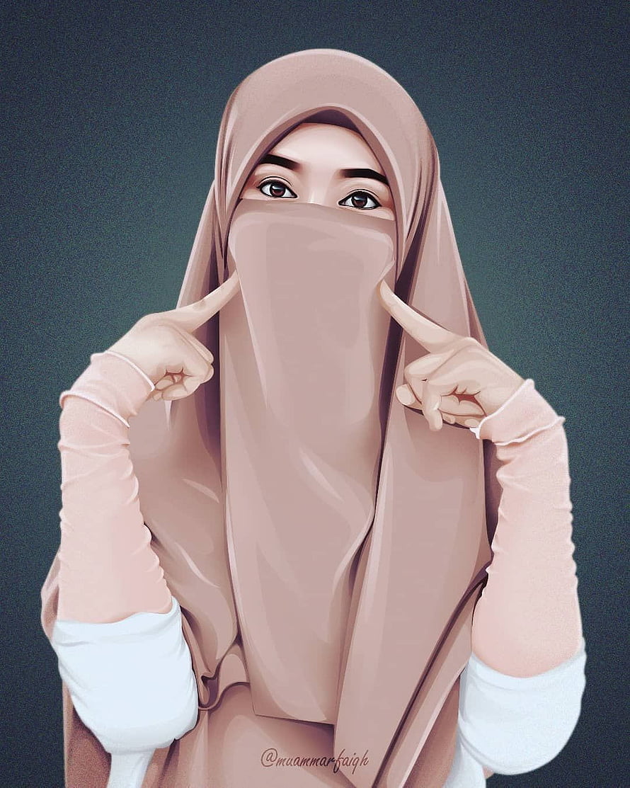 Digital Illustration of a Woman in a Nude Niqab and Hijab with Finger Gesture HD phone wallpaper