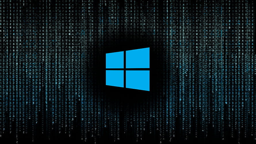 Windows 10 Logo Centered Against a Digital Matrix Code Rain Background HD wallpaper
