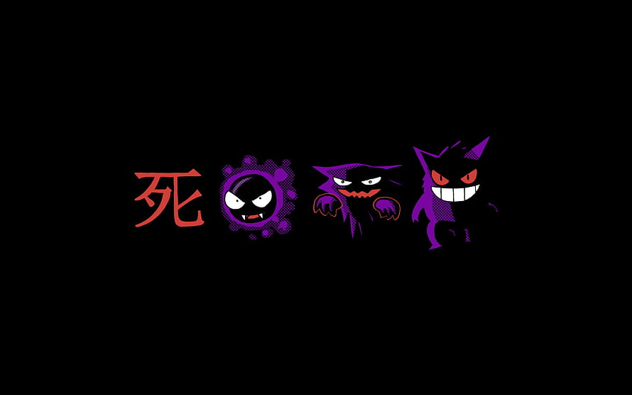 Gengar and Ghost Type Pokemon Lineup on Black Background HD wallpaper