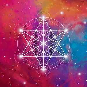 Merkaba Sacred Geometry Star With Glowing Nodes On Vibrant Cosmic Nebula Background HD phone wallpaper