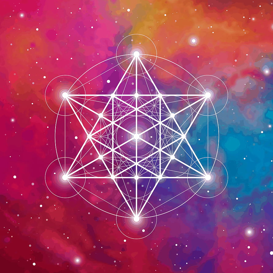 Merkaba Sacred Geometry Star With Glowing Nodes On Vibrant Cosmic Nebula Background HD phone wallpaper