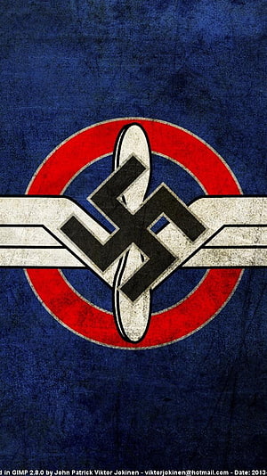 Stylized German Sport Emblem with Swastika Symbol on Textured Blue Background, Digital art emblems logos nazis deutscher sportverband, nazi HD phone wallpaper