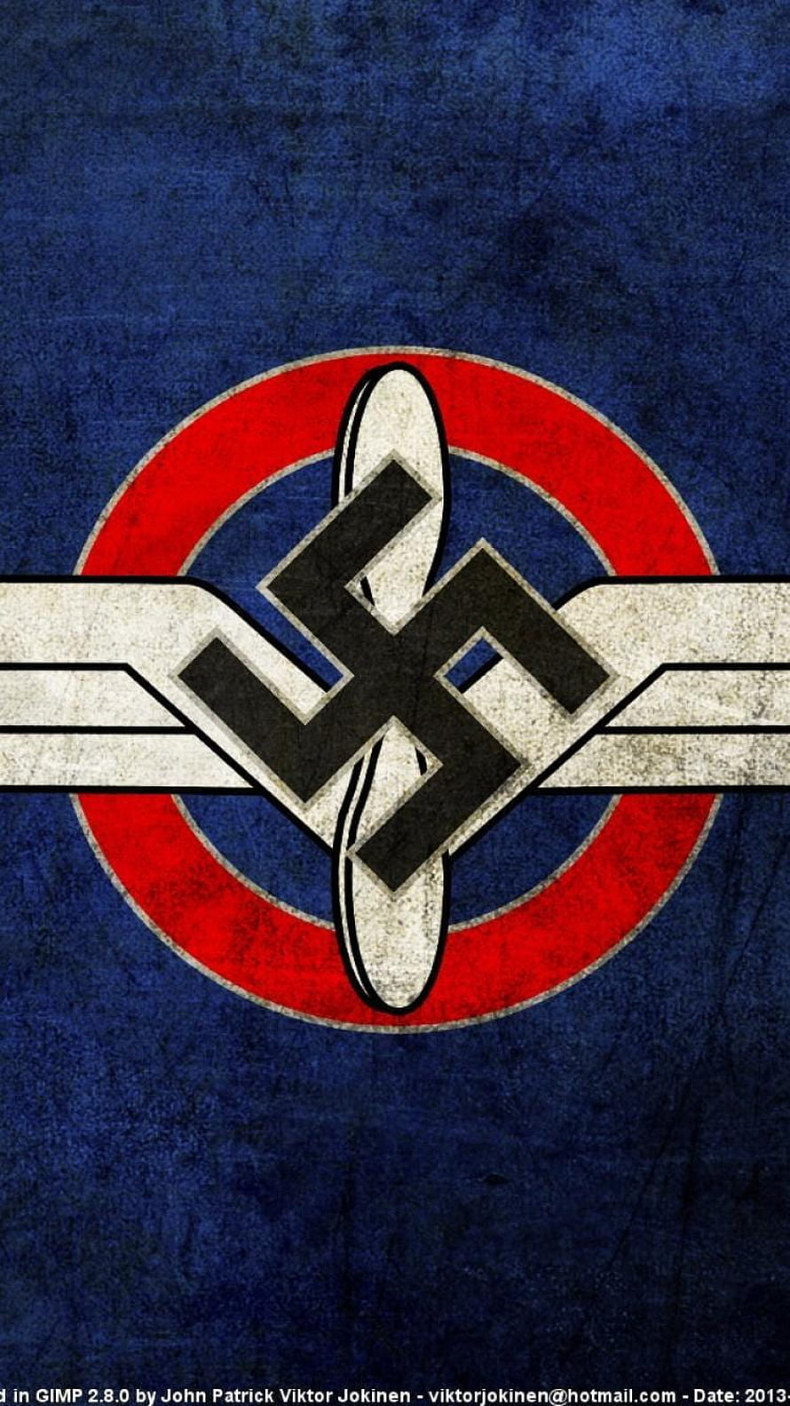 Stylized German Sport Emblem with Swastika Symbol on Textured Blue Background, Digital art emblems logos nazis deutscher sportverband, nazi HD phone wallpaper
