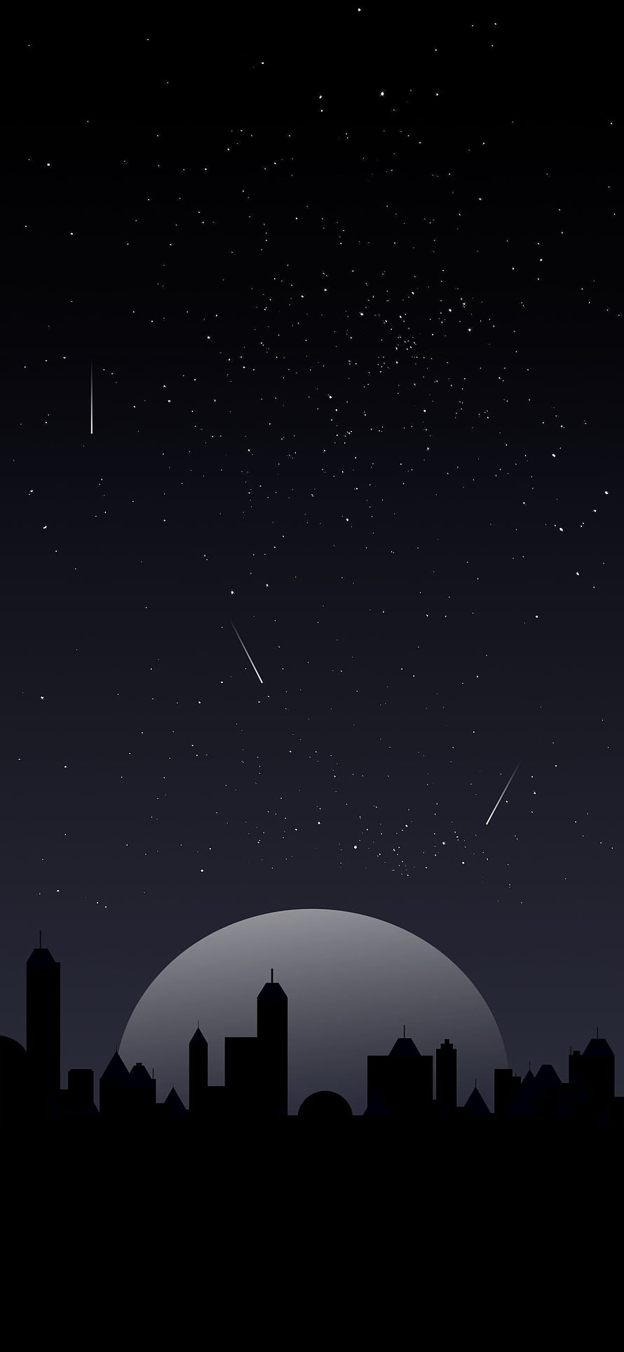 Minimalist Night Sky with Shooting Stars and City Skyline Silhouette HD phone wallpaper