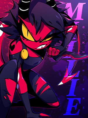 Millie from Helluva Boss in a menacing crouched pose with a knife HD phone wallpaper