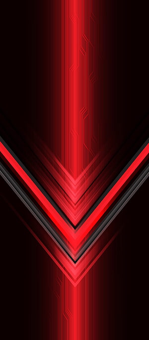 Red and Black Geometric Chevron Pattern with Circuit Board Lines on Dark Background HD phone wallpaper