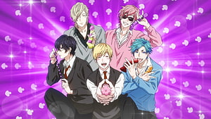 Yarichin Bitch Club Anime Group Portrait with Vibrant Purple Background HD wallpaper