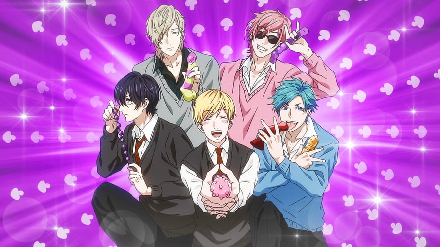 Yarichin Bitch Club Anime Group Portrait with Vibrant Purple Background HD wallpaper