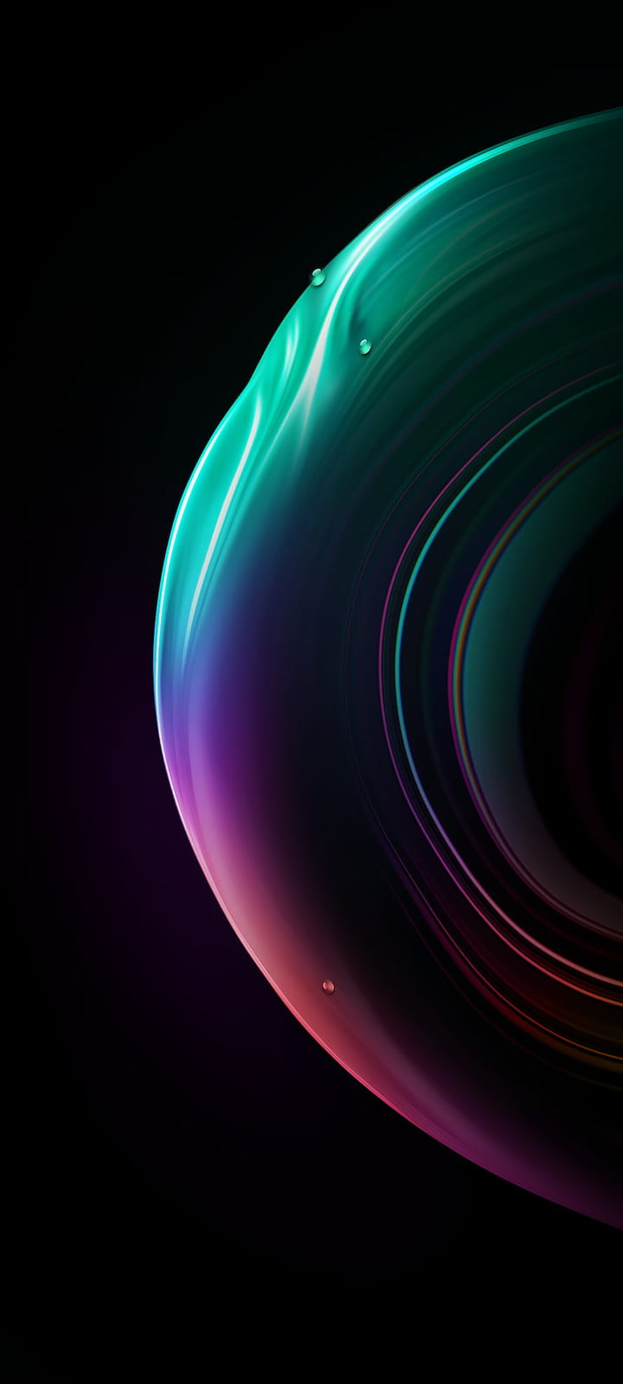 Iridescent Liquid Sphere with Neon Gradient on Black Background HD phone wallpaper