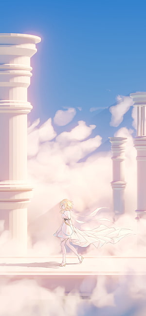 Genshin Impact Venti Walking Through Clouds Among Ancient Pillars HD phone wallpaper