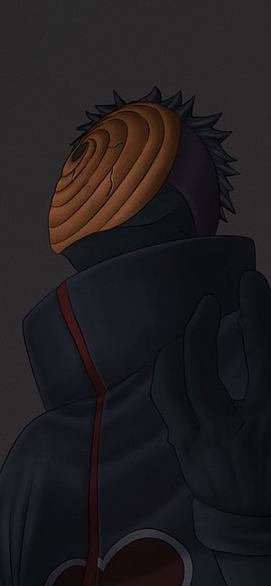 Obito Uchiha in Akatsuki Cloak with Spiral Mask and Dark Spiky Hair HD phone wallpaper