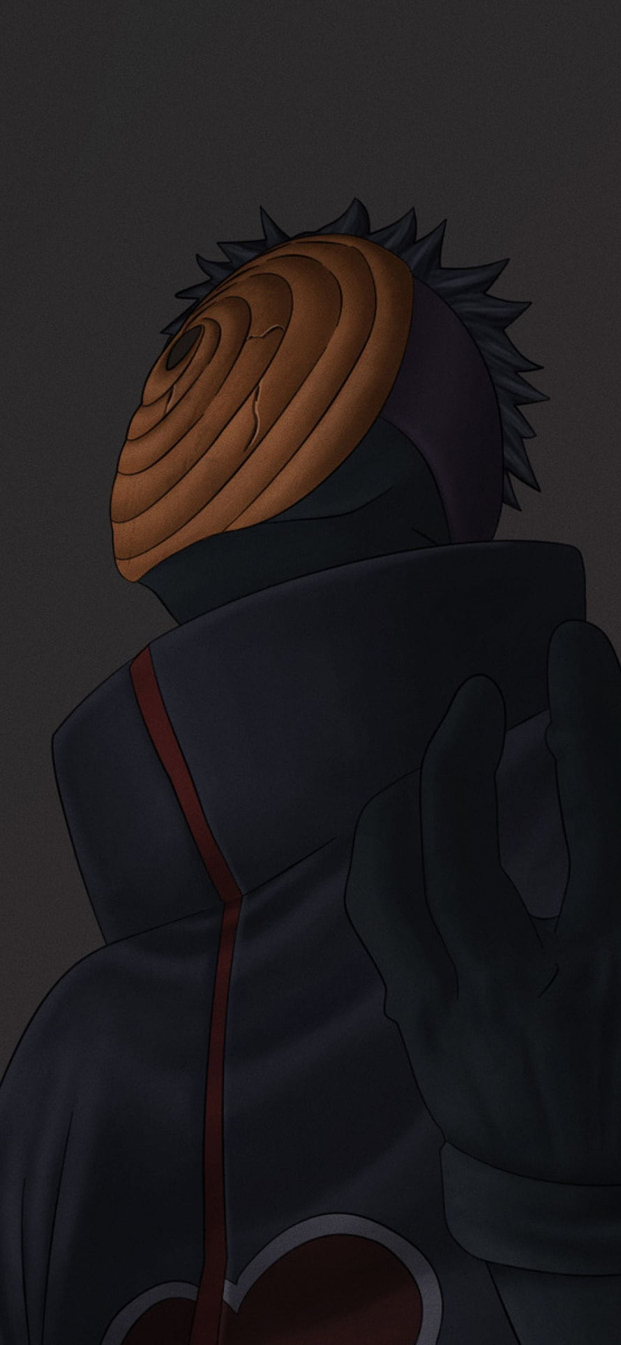 Obito Uchiha in Akatsuki Cloak with Spiral Mask and Dark Spiky Hair HD phone wallpaper
