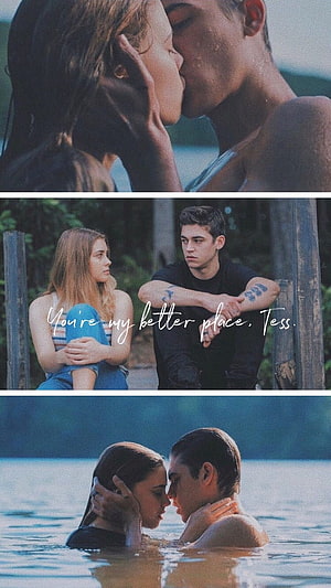 Tessa and Hardin Romantic Movie Collage with Lake Scene and Quote HD phone wallpaper