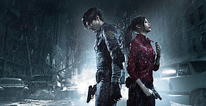 Leon and Claire in the Rain from Resident Evil 2 Remake HD wallpaper