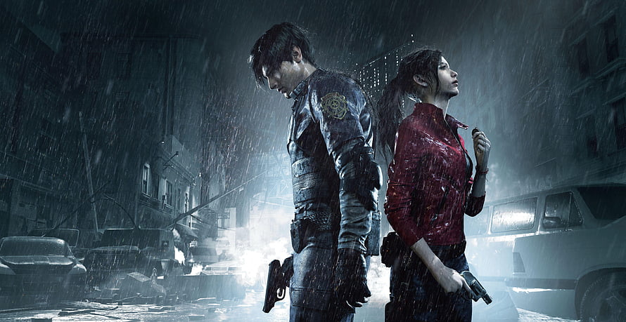 Leon and Claire in the Rain from Resident Evil 2 Remake HD wallpaper