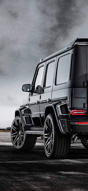 Black Brabus Mercedes-Benz G-Class SUV Rear Three-Quarter View on Overcast Day HD phone wallpaper