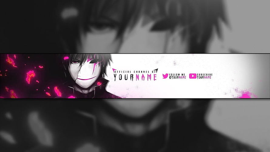 Dark Anime Character YouTube Banner Template with Pink Accents and Glowing Effects HD wallpaper