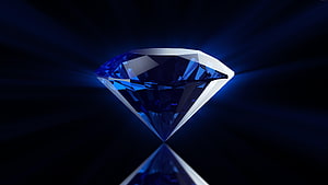 Glowing Blue Diamond Gemstone with Light Rays on Dark Background HD wallpaper
