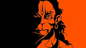 Hanumanji Vector Art Portrait in Bold Orange and Black Minimalist Style HD wallpaper