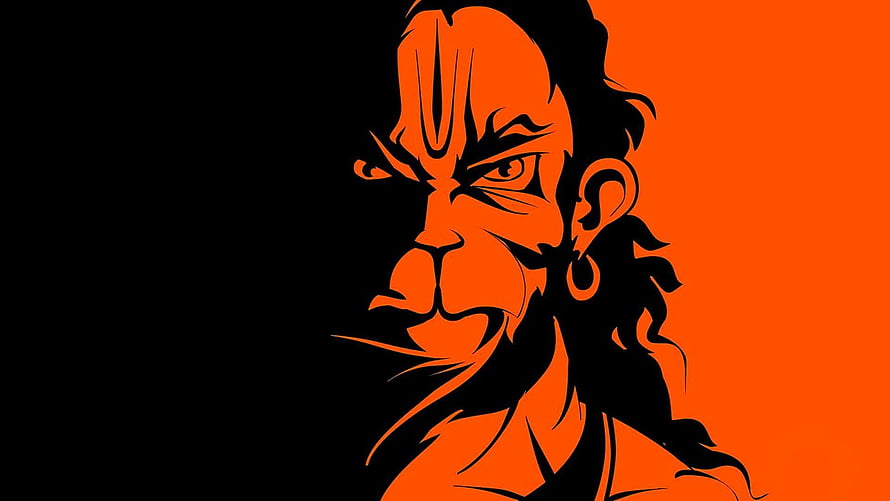 Hanumanji Vector Art Portrait in Bold Orange and Black Minimalist Style HD wallpaper