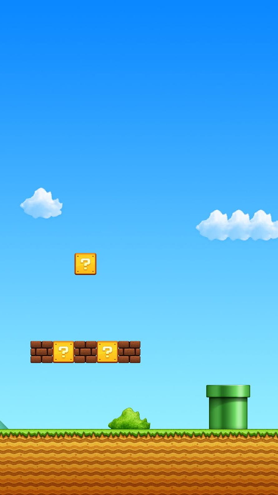 Super Mario Bros Classic Level Scene With Question Blocks, Green Pipe, and Blue Sky HD phone wallpaper