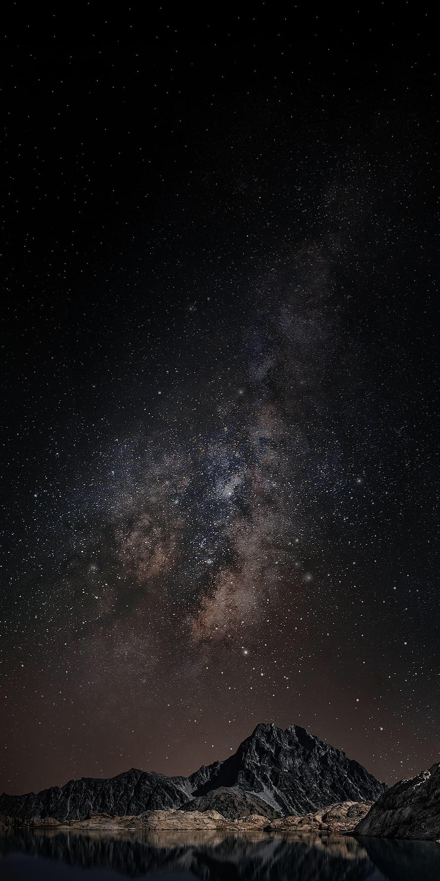 Milky Way Galaxy Rising Over Rugged Mountain Peaks With Calm Lake Reflection HD phone wallpaper