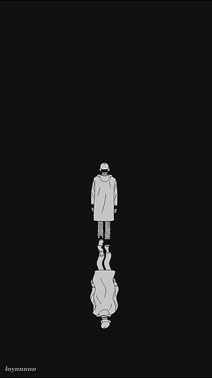 Minimalist Anime Figure Standing in Darkness with Reflection HD phone wallpaper
