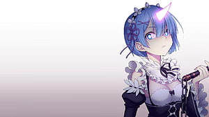 Rem from Re Zero in Elegant Maid Outfit with Glowing Horn HD wallpaper