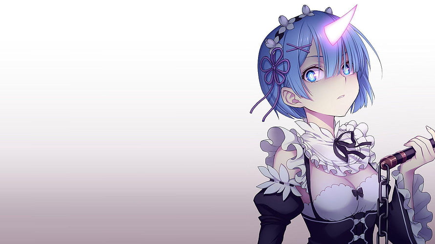 Rem from Re Zero in Elegant Maid Outfit with Glowing Horn HD wallpaper