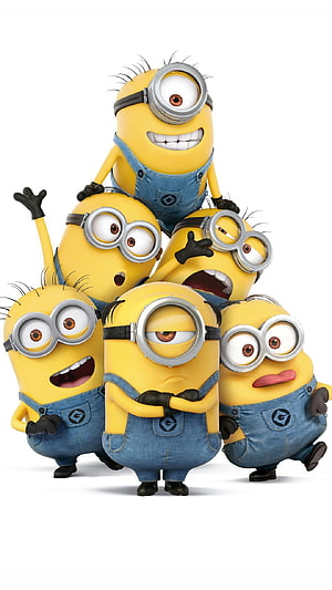 Despicable Me Minions Group Pile-Up with Expressive Faces and Goggles HD phone wallpaper