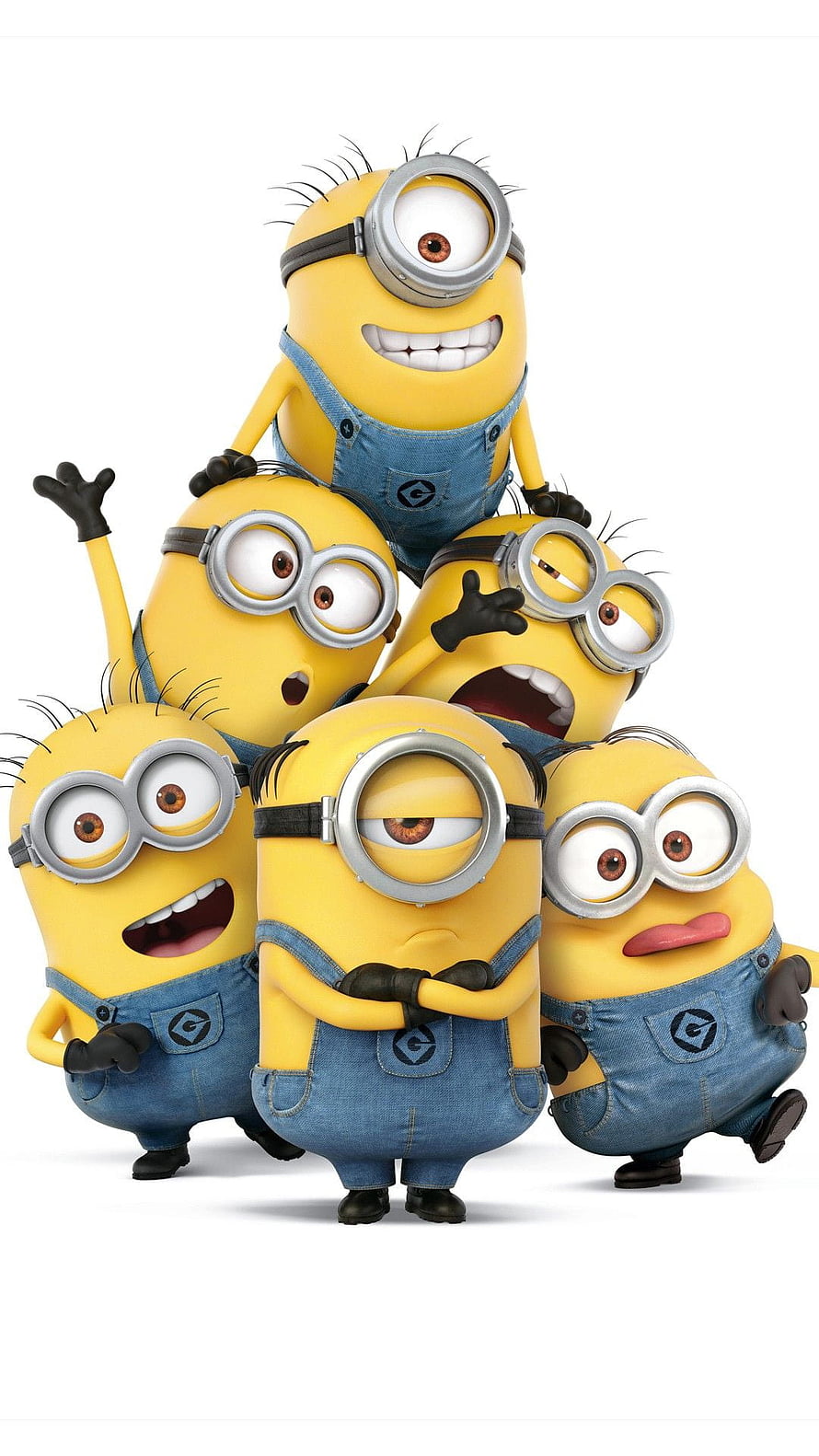 Despicable Me Minions Group Pile-Up with Expressive Faces and Goggles HD phone wallpaper