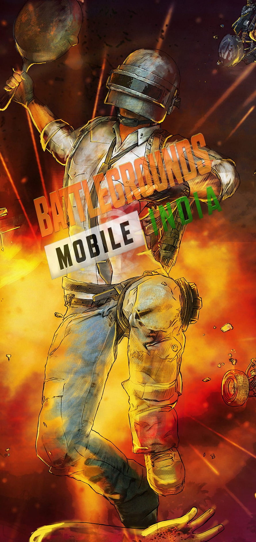 PUBG Mobile India Soldier Wielding Pan in Fiery Battle Scene HD phone wallpaper