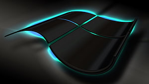 Windows 10 Flag Logo with Neon Cyan Glow on Dark Background HD wallpaper