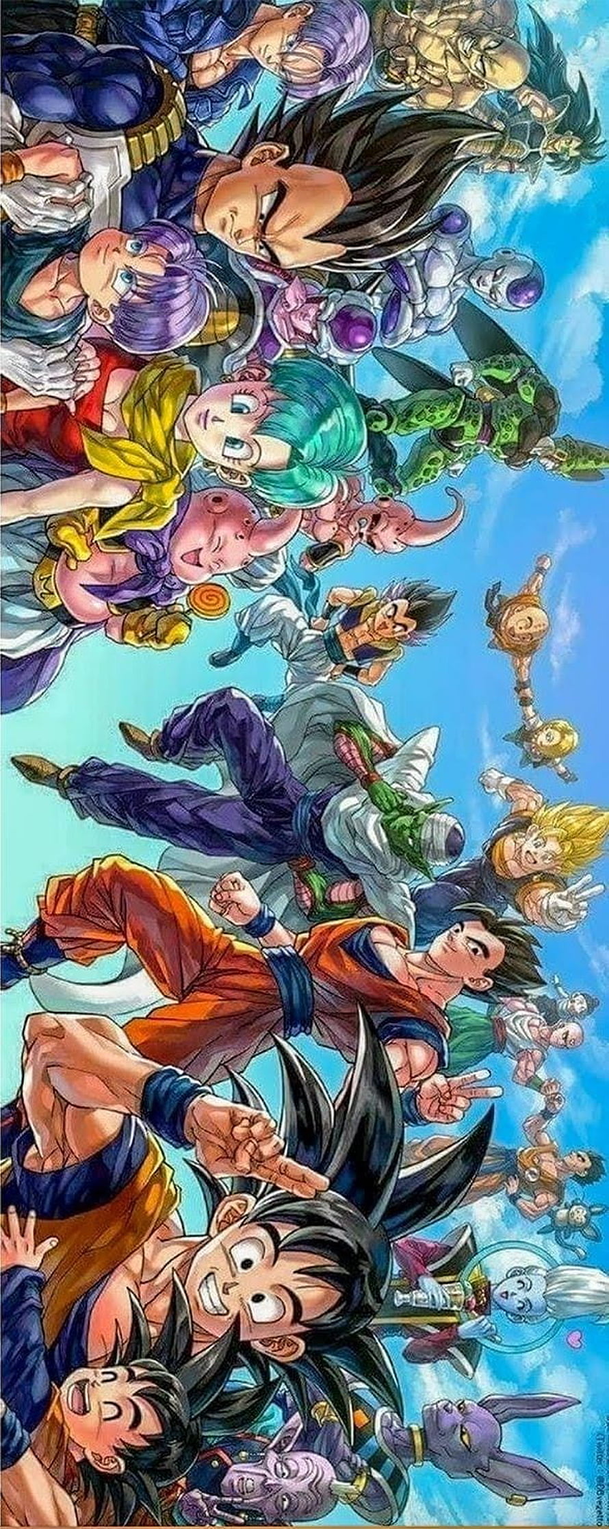 Dragon Ball Z Ensemble Cast Artwork Featuring Goku, Vegeta, and Friends in Dynamic Action Pose HD phone wallpaper