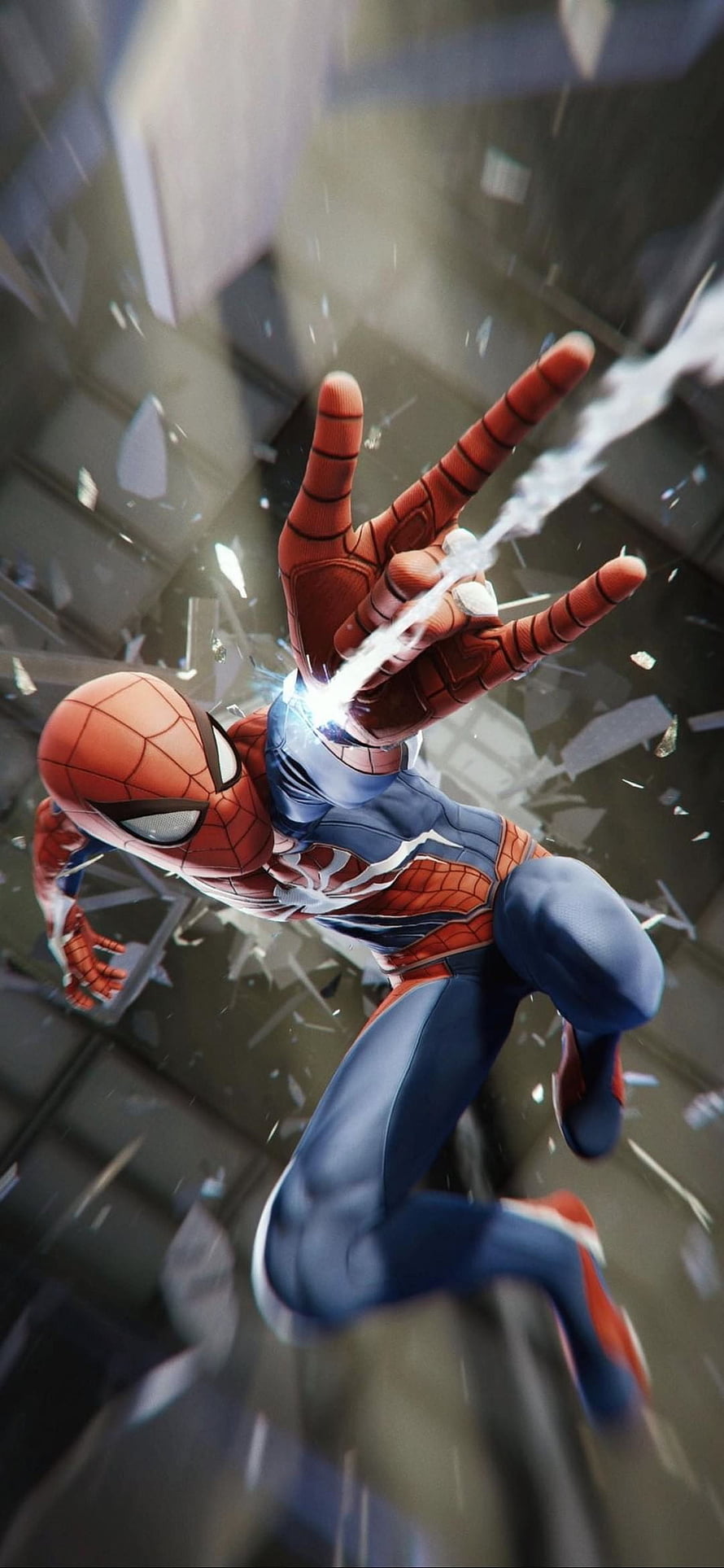 Spider-Man Action Shot Breaking Through Glass With Web Shooter HD phone wallpaper